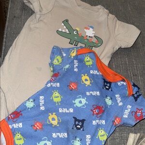 Kidgets Tan and Blue Monster Bodysuits